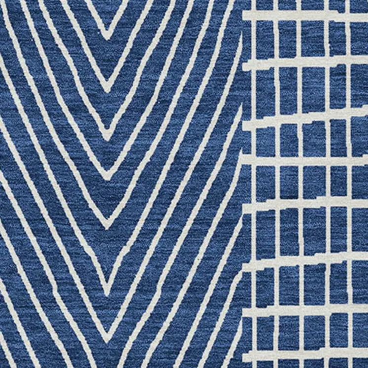 8' X 10' Navy Blue And Ivory Geometric Washable Indoor Outdoor Area Rug
