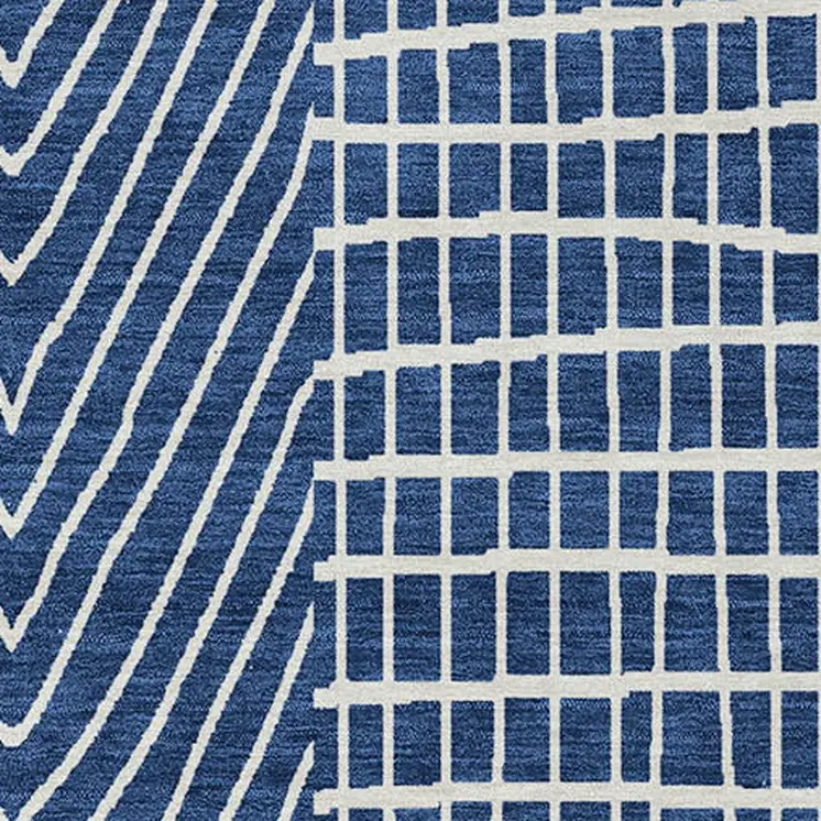 10' X 14' Navy Blue And Ivory Geometric Washable Indoor Outdoor Area Rug