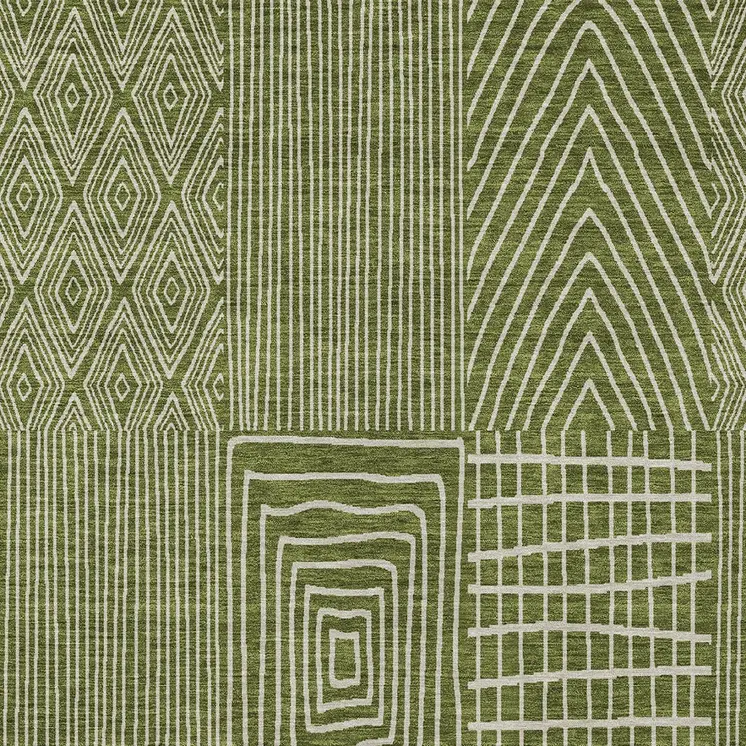 3' X 5' Olive Green And Beige Geometric Washable Indoor Outdoor Area Rug
