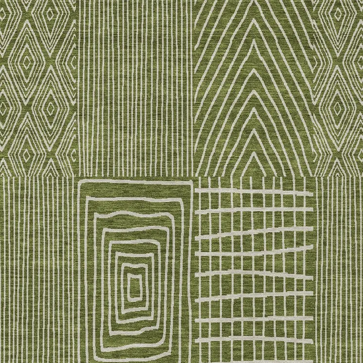 5' X 8' Olive Green And Beige Geometric Washable Indoor Outdoor Area Rug