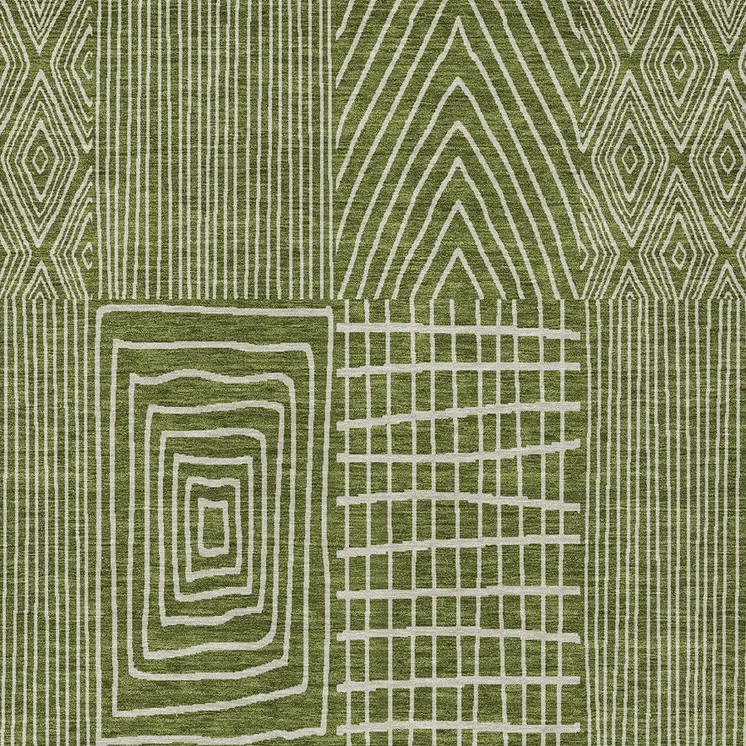 8' X 10' Olive Green And Beige Geometric Washable Indoor Outdoor Area Rug
