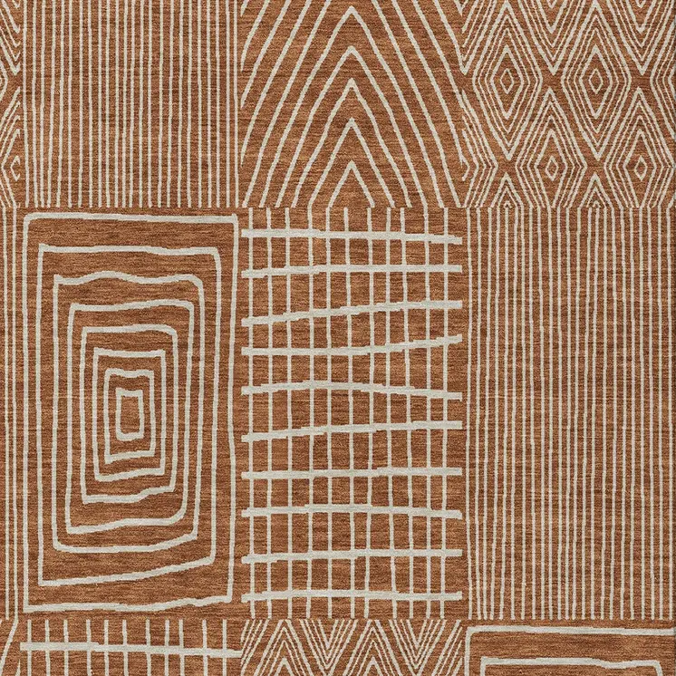 5' X 8' Brown And Beige Geometric Washable Indoor Outdoor Area Rug