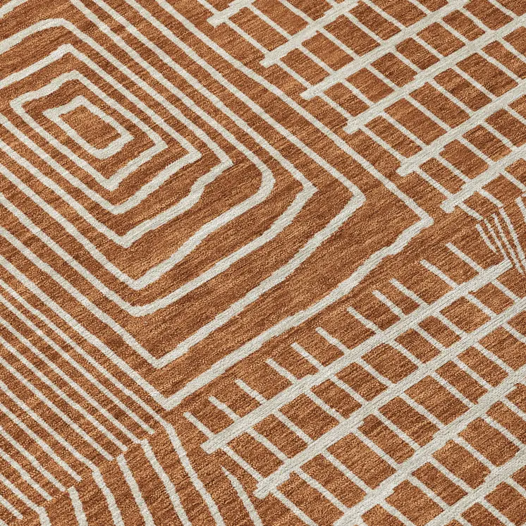 8' Brown And Beige Round Geometric Washable Indoor Outdoor Area Rug