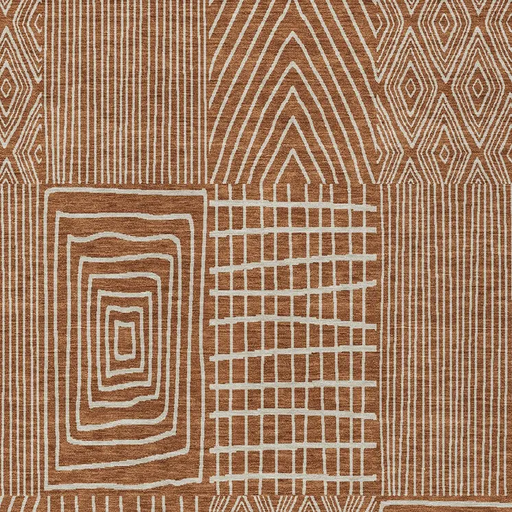 8' X 10' Brown And Beige Geometric Washable Indoor Outdoor Area Rug
