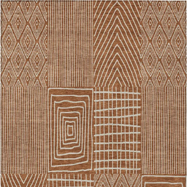 9' X 12' Brown And Beige Geometric Washable Indoor Outdoor Area Rug