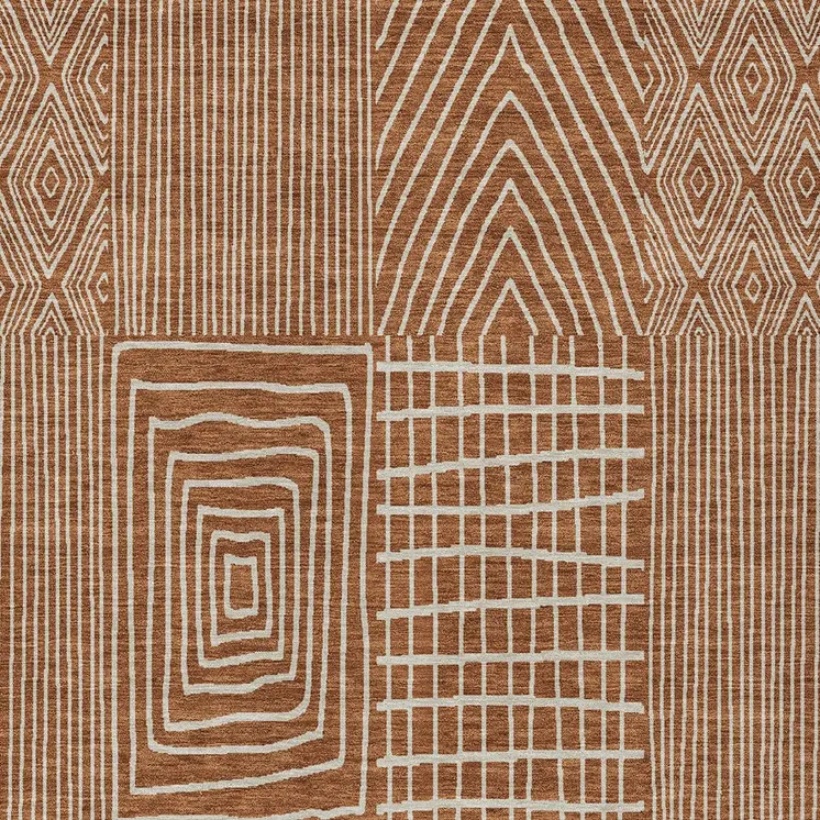 9' X 12' Brown And Beige Geometric Washable Indoor Outdoor Area Rug