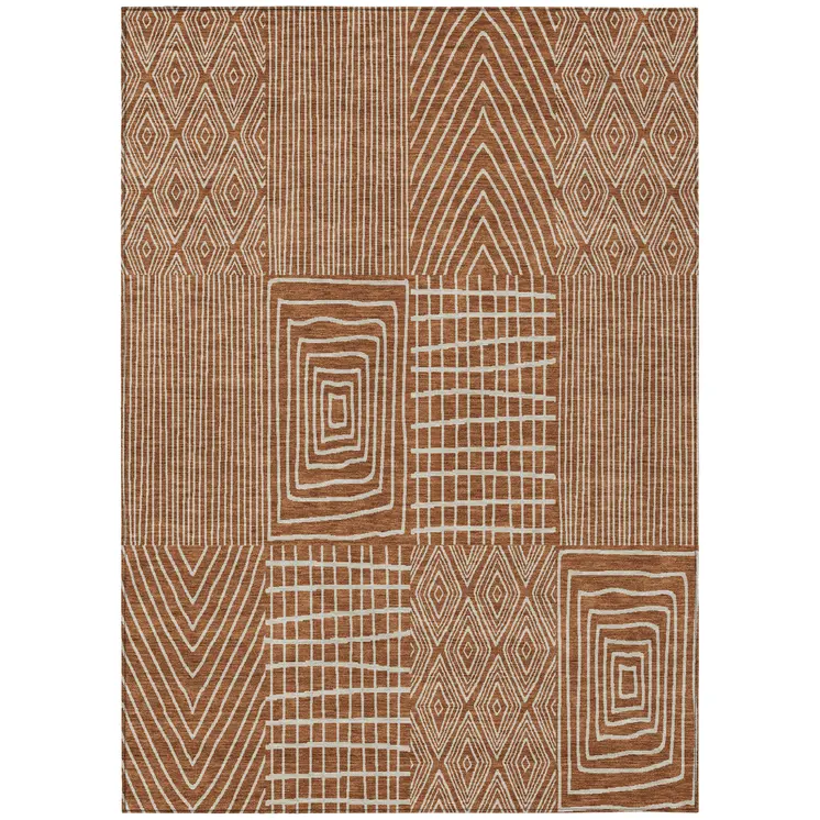 10' X 14' Brown And Beige Geometric Washable Indoor Outdoor Area Rug