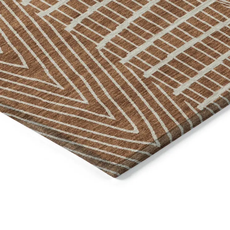 10' X 14' Brown And Beige Geometric Washable Indoor Outdoor Area Rug