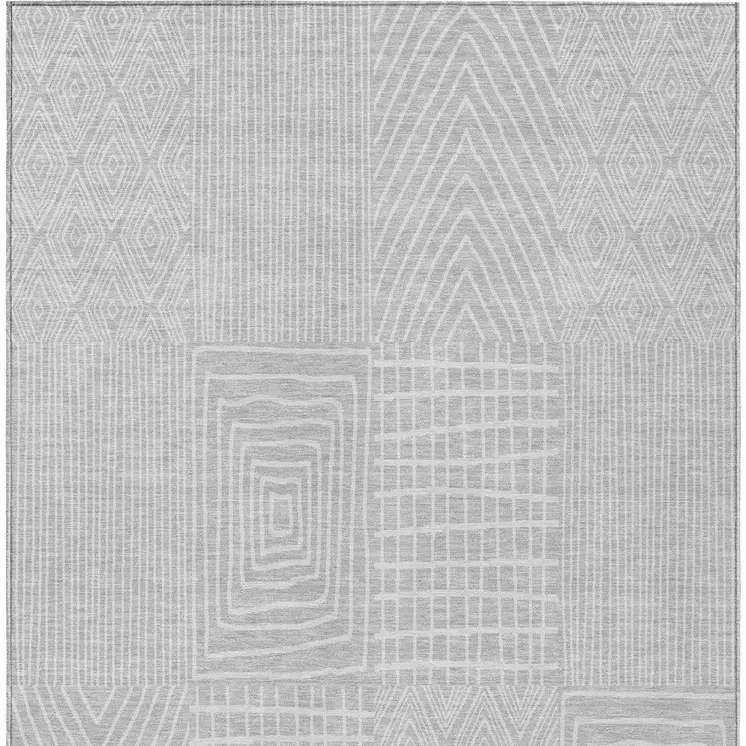 3' X 5' Silver And Ivory Geometric Washable Indoor Outdoor Area Rug