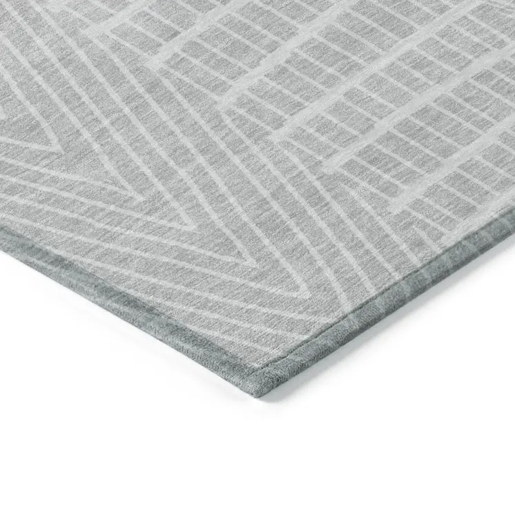 9' X 12' Silver And Ivory Geometric Washable Indoor Outdoor Area Rug