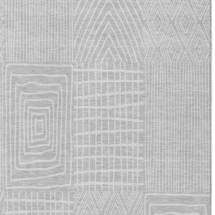9' X 12' Silver And Ivory Geometric Washable Indoor Outdoor Area Rug