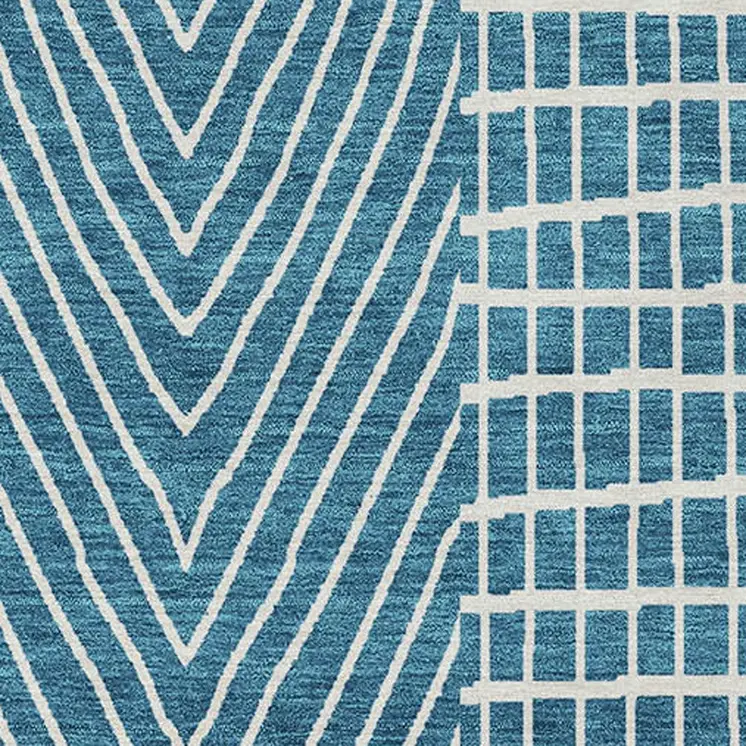 8' X 10' Teal Blue And Ivory Geometric Washable Indoor Outdoor Area Rug