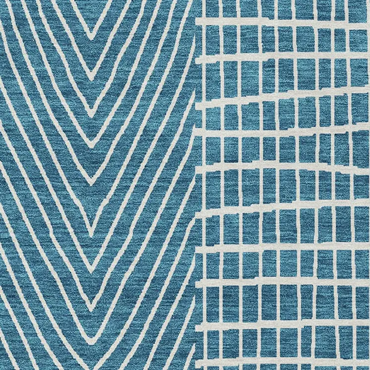 10' X 14' Teal Blue And Ivory Geometric Washable Indoor Outdoor Area Rug