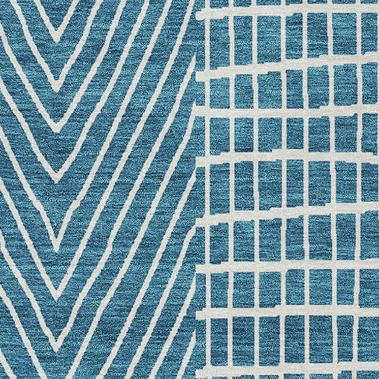 10' X 14' Teal Blue And Ivory Geometric Washable Indoor Outdoor Area Rug