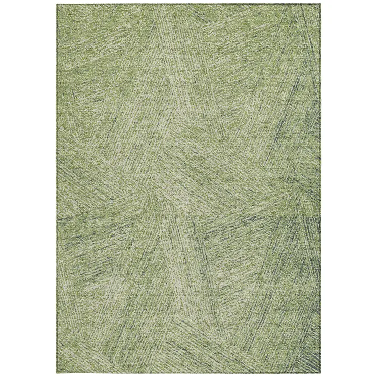5' X 8' Artichoke Green And Ivory Abstract Washable Indoor Outdoor Area Rug