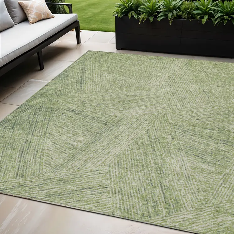 5' X 8' Artichoke Green And Ivory Abstract Washable Indoor Outdoor Area Rug