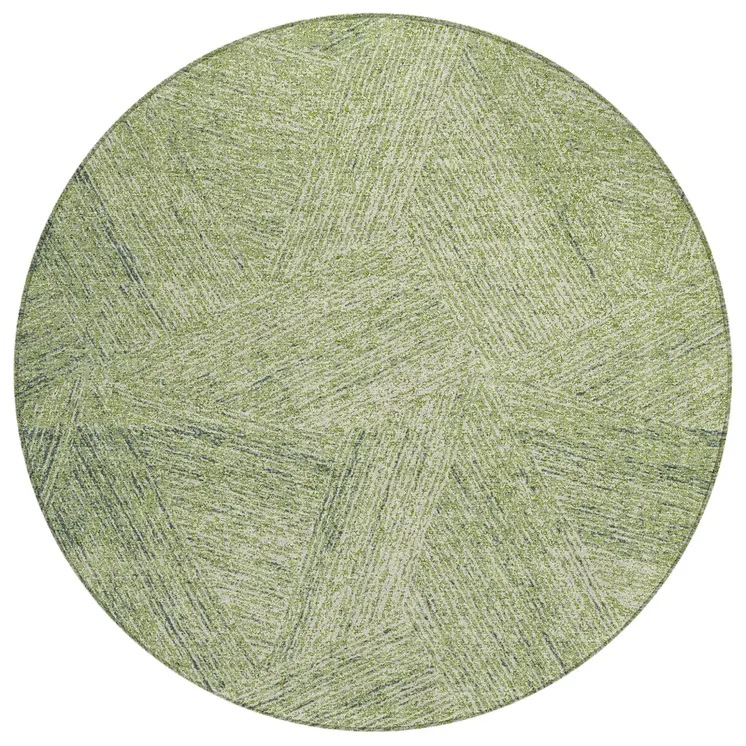 8' Artichoke Green And Ivory Round Abstract Washable Indoor Outdoor Area Rug