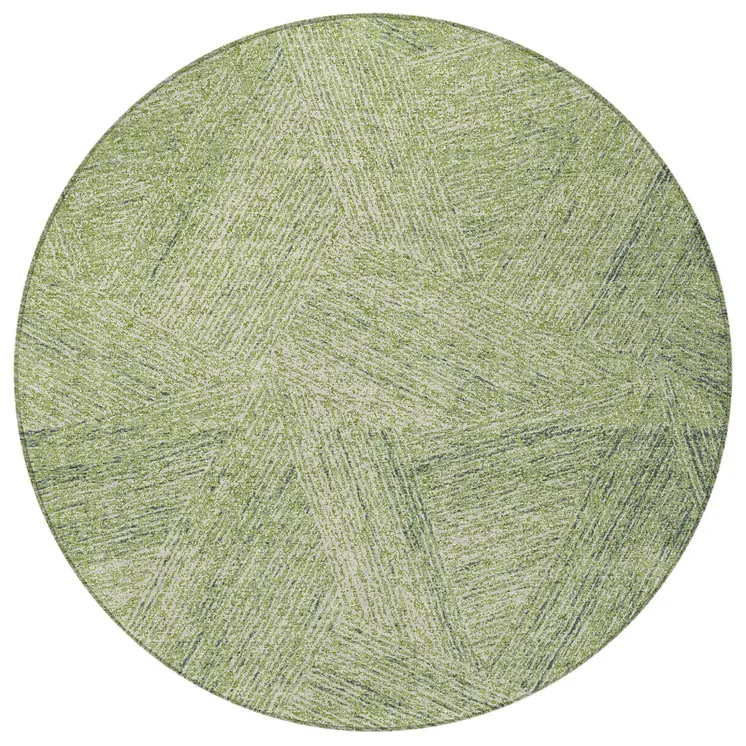 8' Artichoke Green And Ivory Round Abstract Washable Indoor Outdoor Area Rug