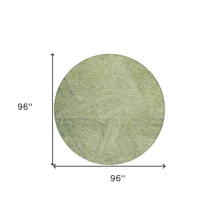 8' Artichoke Green And Ivory Round Abstract Washable Indoor Outdoor Area Rug