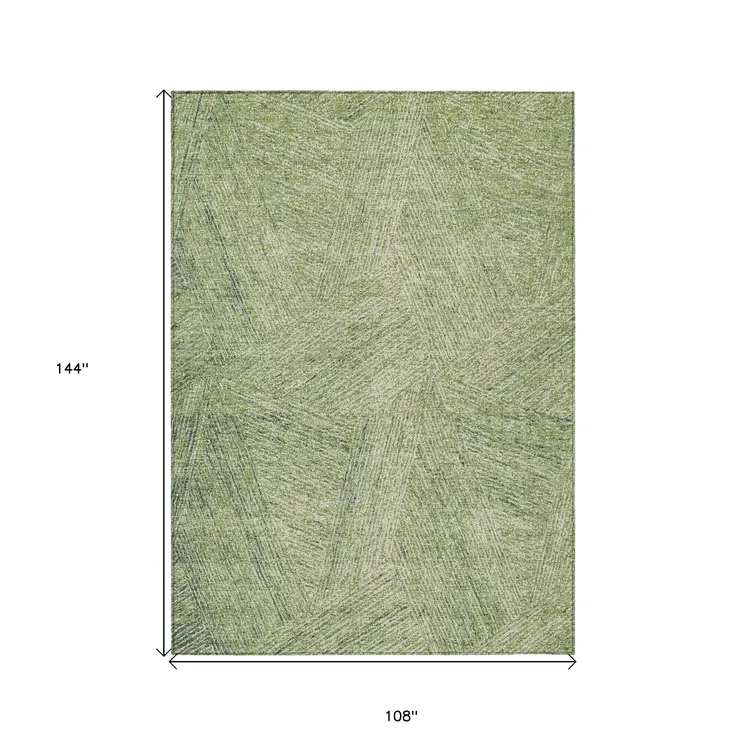9' X 12' Artichoke Green And Ivory Abstract Washable Indoor Outdoor Area Rug