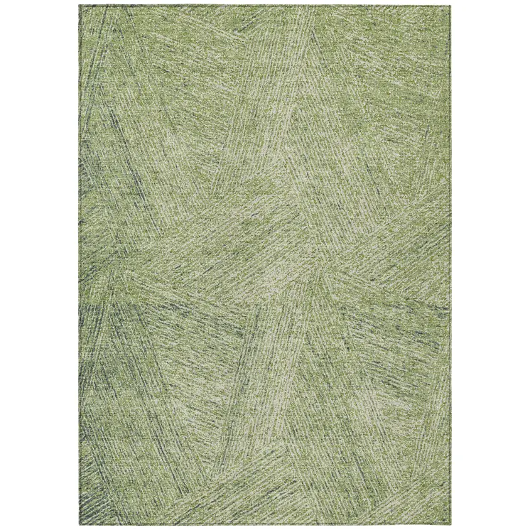 9' X 12' Artichoke Green And Ivory Abstract Washable Indoor Outdoor Area Rug