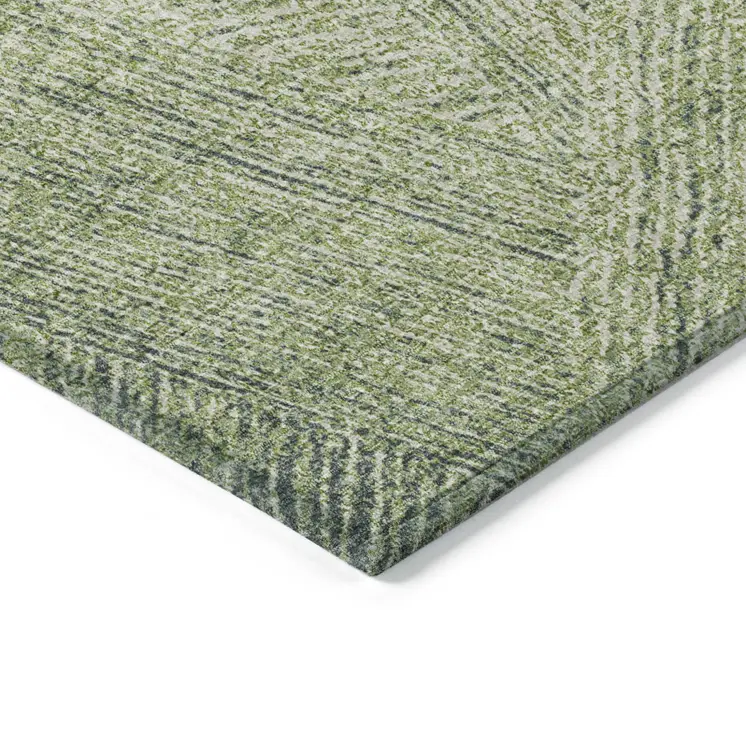 9' X 12' Artichoke Green And Ivory Abstract Washable Indoor Outdoor Area Rug
