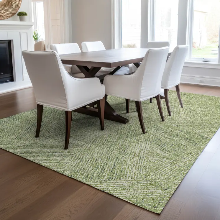 10' X 14' Artichoke Green And Ivory Abstract Washable Indoor Outdoor Area Rug