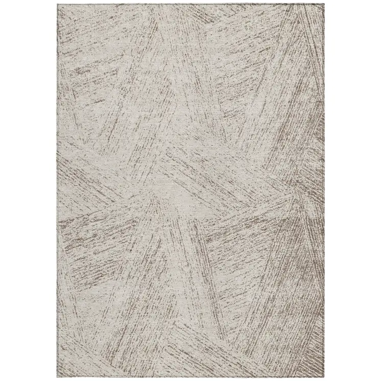 5' X 8' Beige And Brown Abstract Washable Indoor Outdoor Area Rug