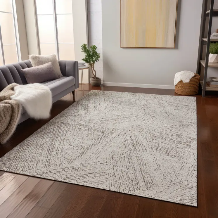 5' X 8' Beige And Brown Abstract Washable Indoor Outdoor Area Rug