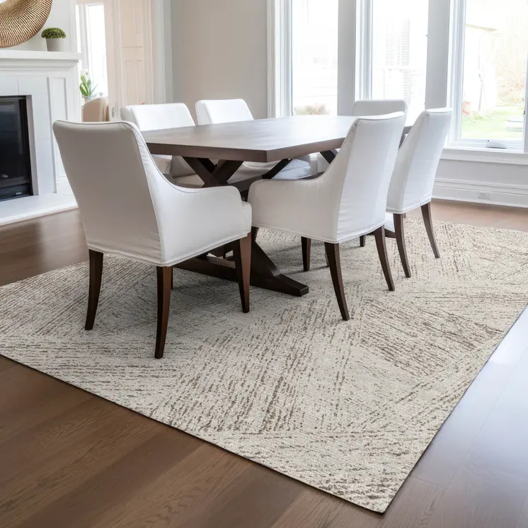 5' X 8' Beige And Brown Abstract Washable Indoor Outdoor Area Rug