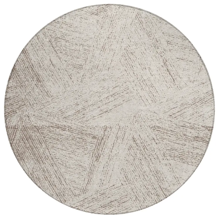 8' Beige And Brown Round Abstract Washable Indoor Outdoor Area Rug