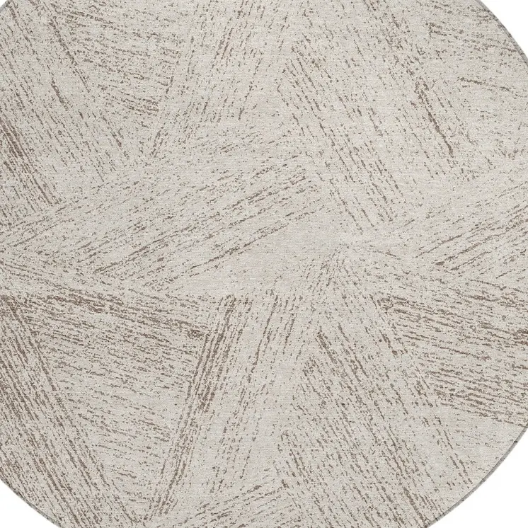 8' Beige And Brown Round Abstract Washable Indoor Outdoor Area Rug