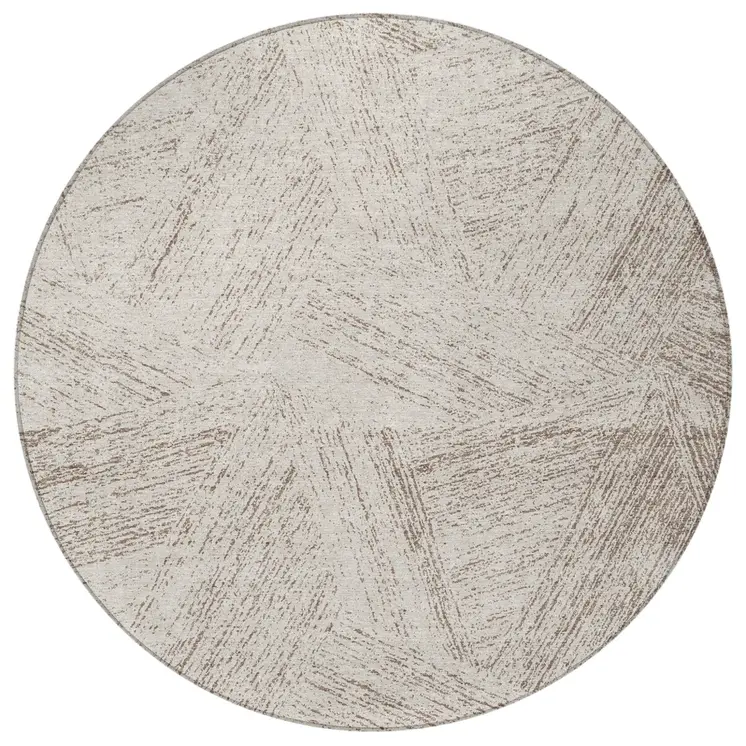 8' Beige And Brown Round Abstract Washable Indoor Outdoor Area Rug
