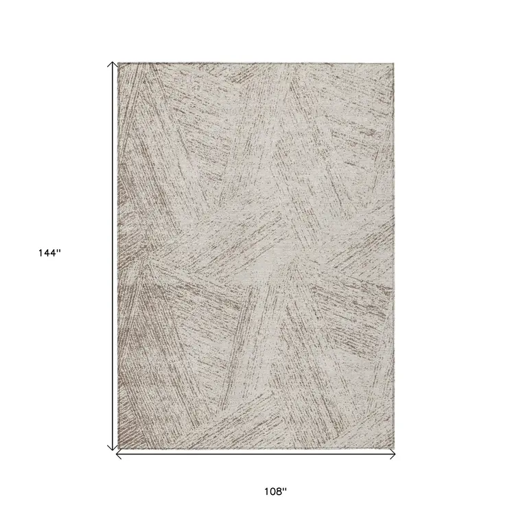9' X 12' Beige And Brown Abstract Washable Indoor Outdoor Area Rug