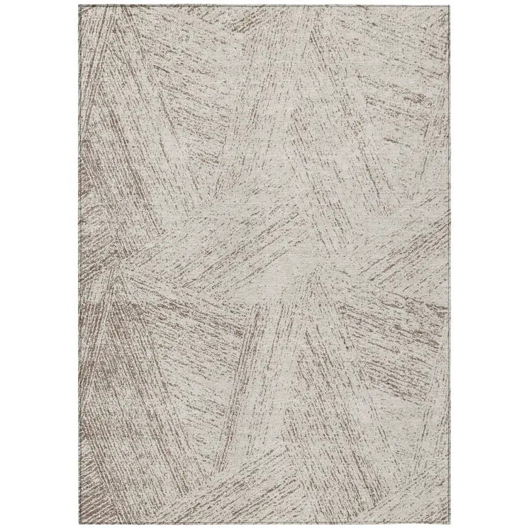 9' X 12' Beige And Brown Abstract Washable Indoor Outdoor Area Rug
