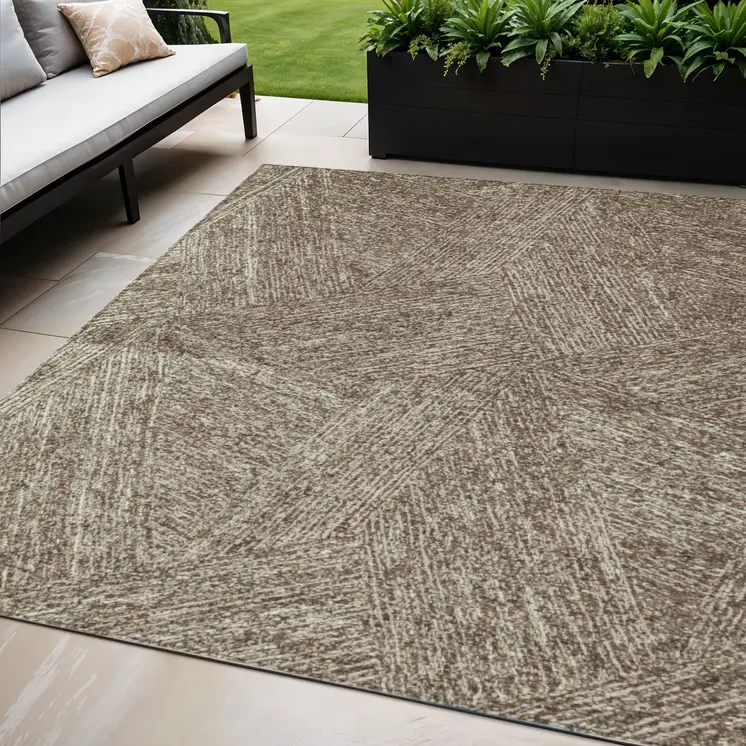 5' X 8' Chocolate And Beige Abstract Washable Indoor Outdoor Area Rug
