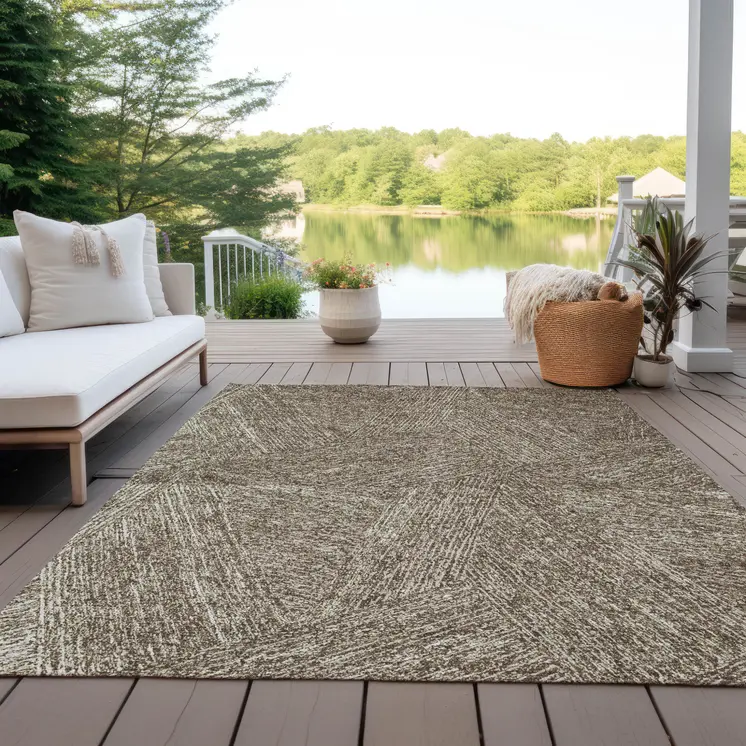 5' X 8' Chocolate And Beige Abstract Washable Indoor Outdoor Area Rug