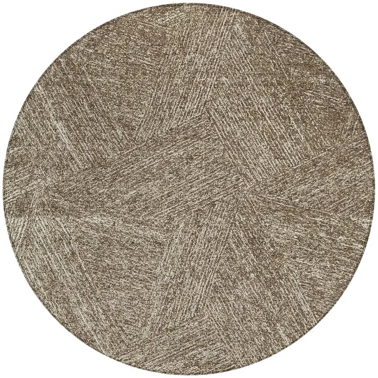 8' Chocolate And Beige Round Abstract Washable Indoor Outdoor Area Rug