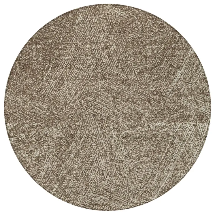 8' Chocolate And Beige Round Abstract Washable Indoor Outdoor Area Rug