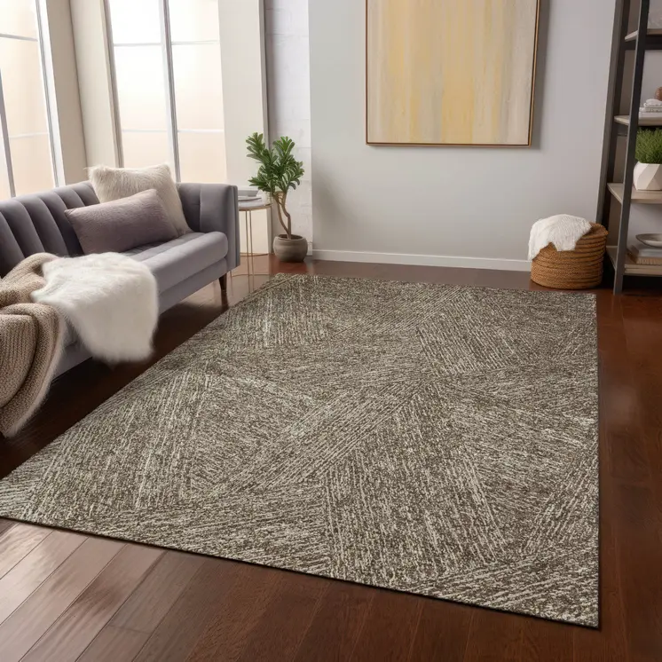 10' X 14' Chocolate And Beige Abstract Washable Indoor Outdoor Area Rug