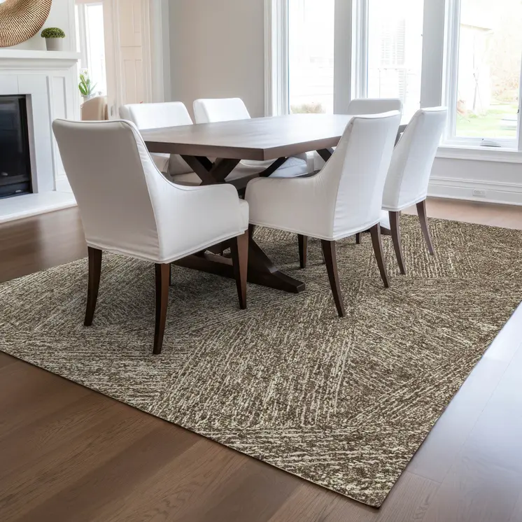 10' X 14' Chocolate And Beige Abstract Washable Indoor Outdoor Area Rug