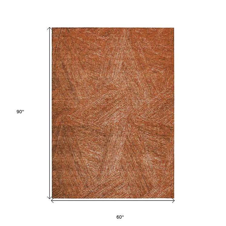 5' X 8' Copper Brown And Beige Abstract Washable Indoor Outdoor Area Rug