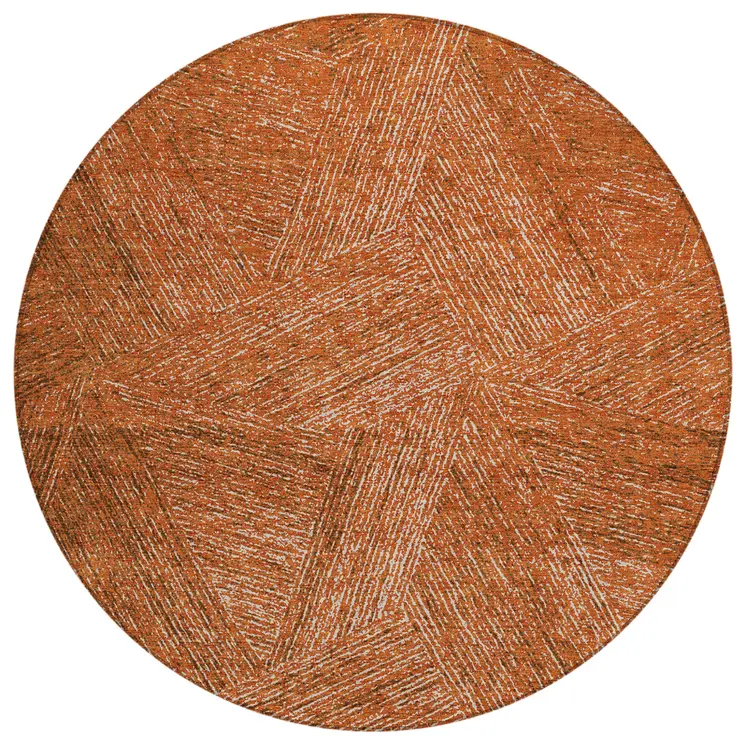 8' Copper Brown And Beige Round Abstract Washable Indoor Outdoor Area Rug