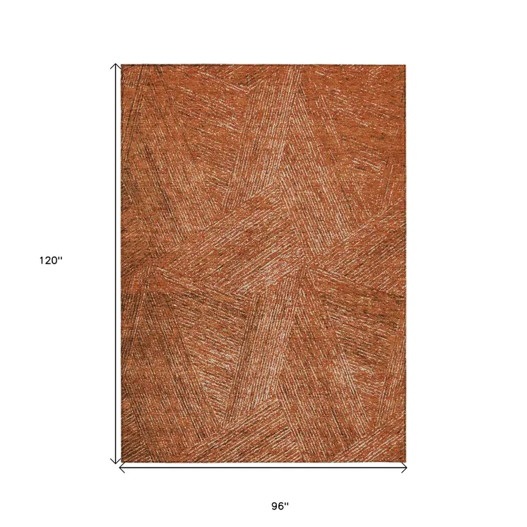 8' X 10' Copper Brown And Beige Abstract Washable Indoor Outdoor Area Rug