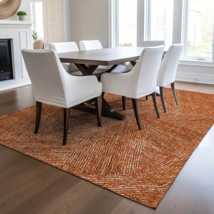 8' X 10' Copper Brown And Beige Abstract Washable Indoor Outdoor Area Rug