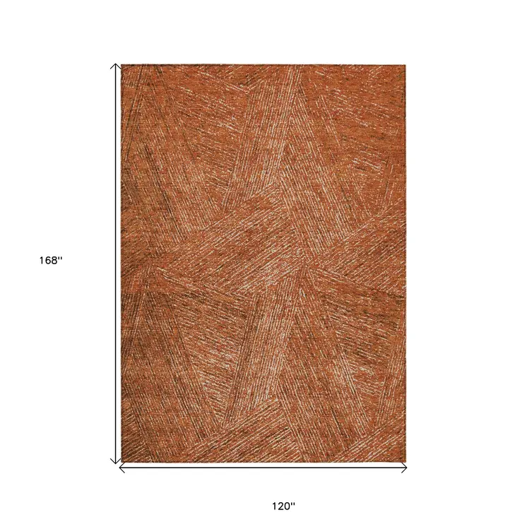 10' X 14' Copper Brown And Beige Abstract Washable Indoor Outdoor Area Rug
