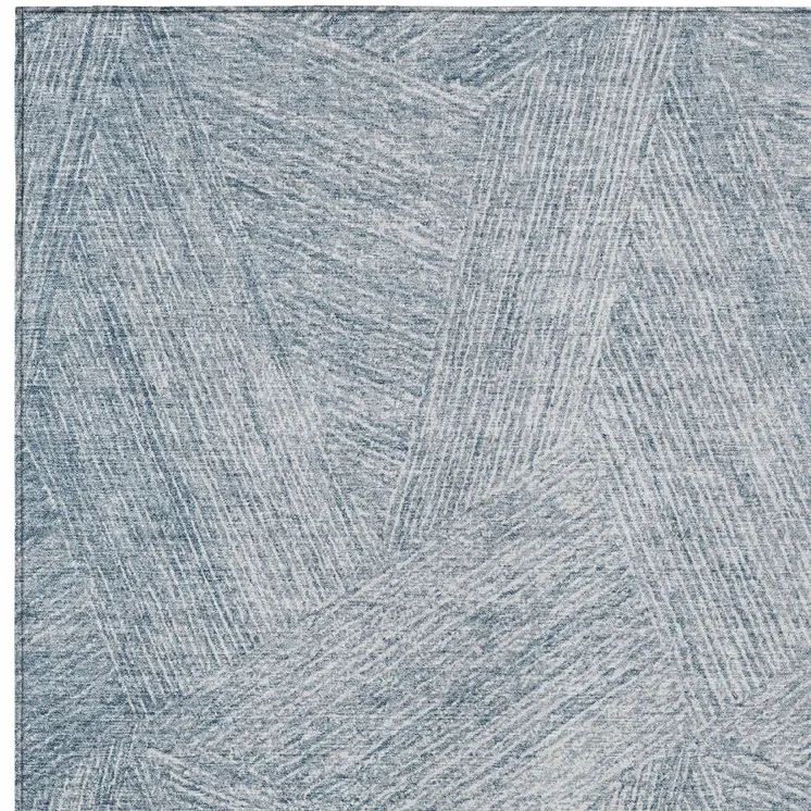 3' X 5' Denim Blue And Ivory Abstract Washable Indoor Outdoor Area Rug