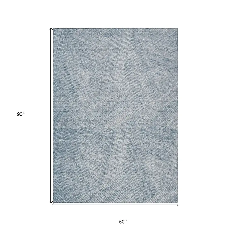 5' X 8' Denim Blue And Ivory Abstract Washable Indoor Outdoor Area Rug