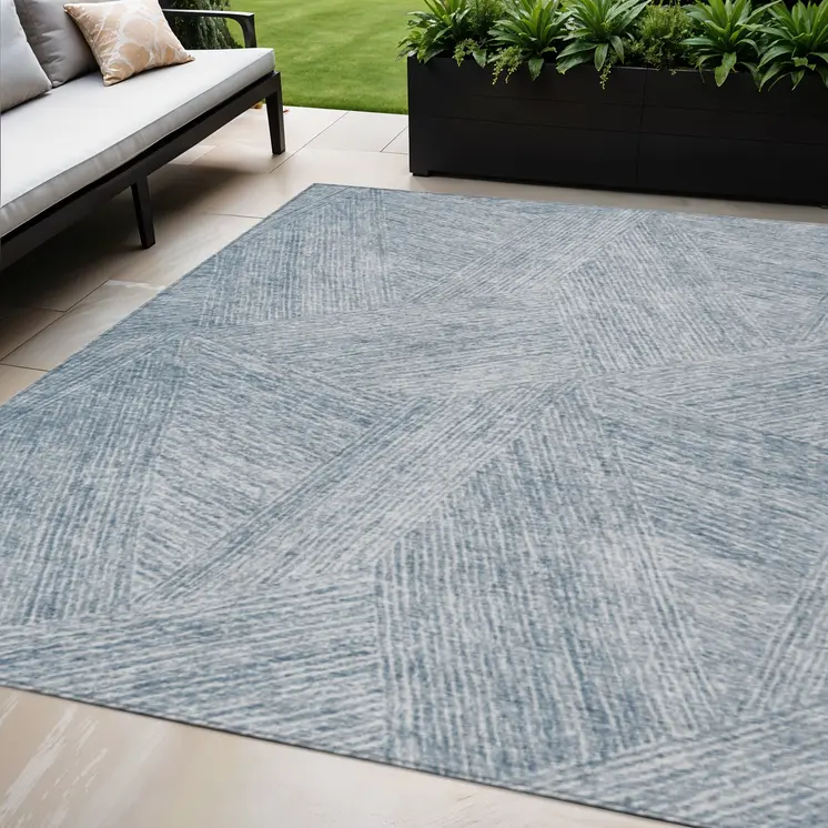 5' X 8' Denim Blue And Ivory Abstract Washable Indoor Outdoor Area Rug