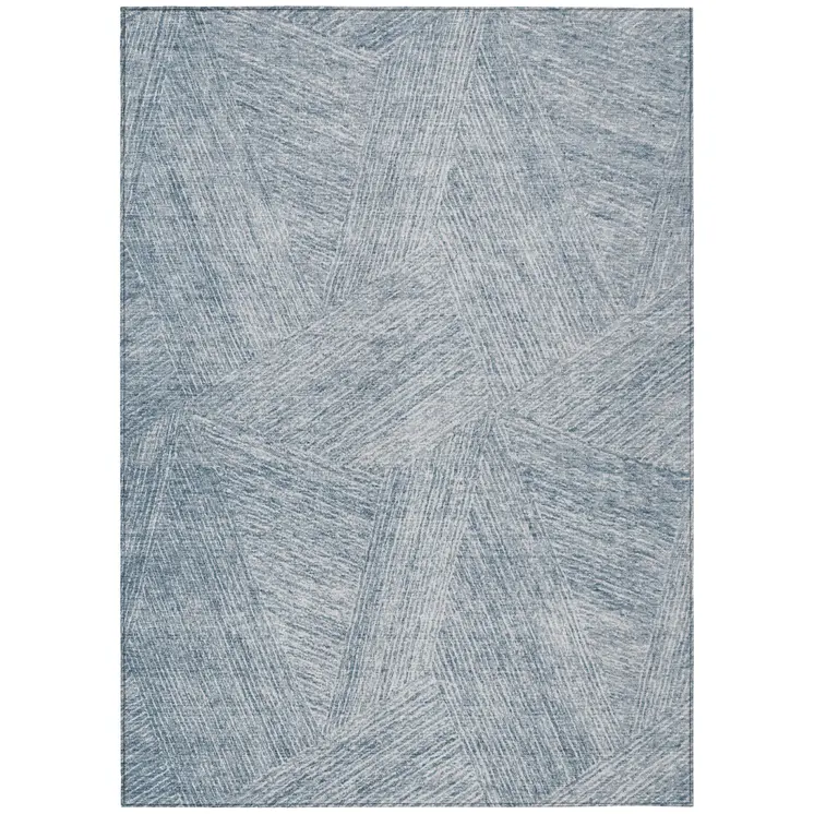 5' X 8' Denim Blue And Ivory Abstract Washable Indoor Outdoor Area Rug